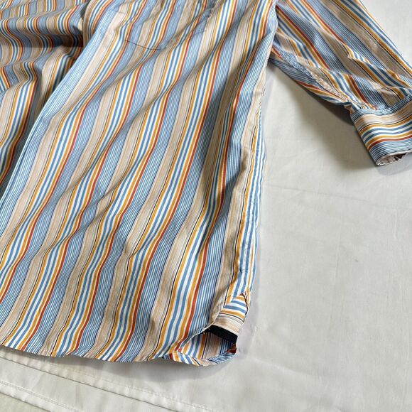 GAP Classic Fit  Button Up Shirt Mens XL 17-17.5 Blue Orange Striped Long Sleeve - Picture 10 of 10